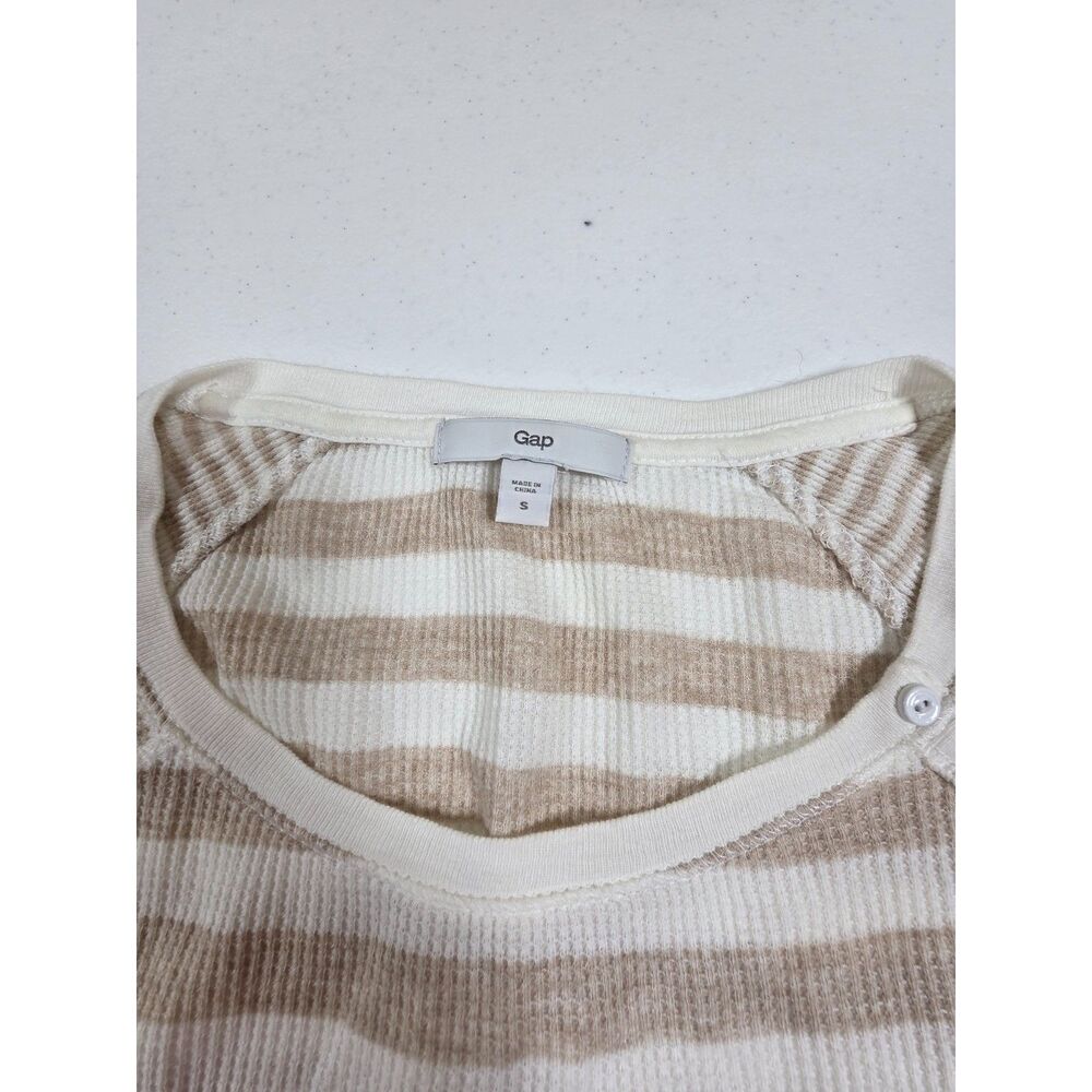 Gap Women's Cotton Modal Striped Thermal Long Sleeve Top Beige White Y2K S - Picture 4 of 7